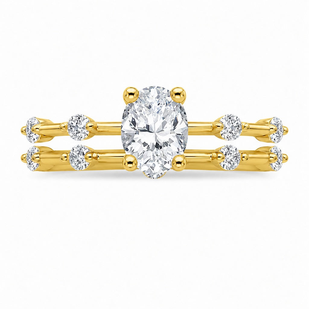 2.00 CT Aimee Lab-Grown Diamond 2PCS Bridal Set in 14K Yellow Gold – Ultra-Thin Modern Wedding Ring Design