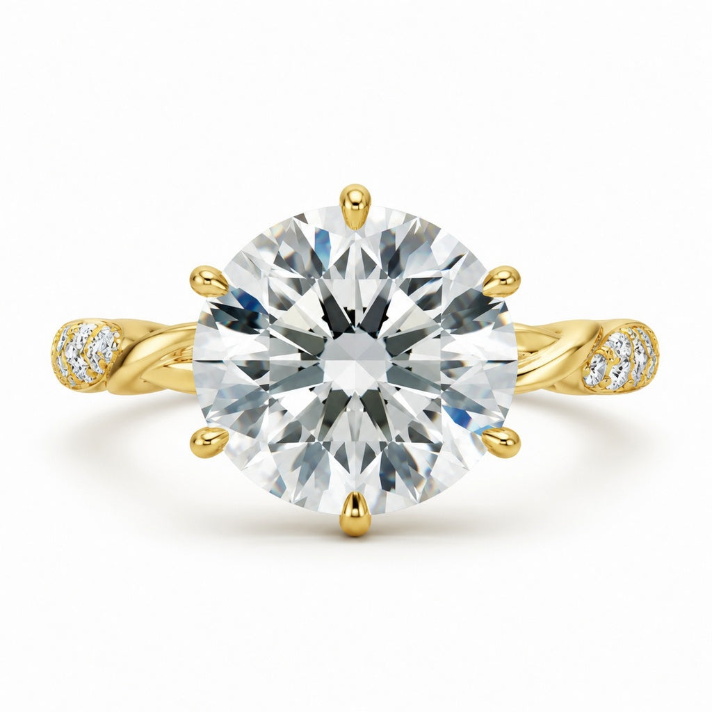 3.00 CT Round Lab-Grown Diamond Hidden Halo Engagement Ring in 14K White Gold – Lotus Floral Infinity Twist Vine Band Design