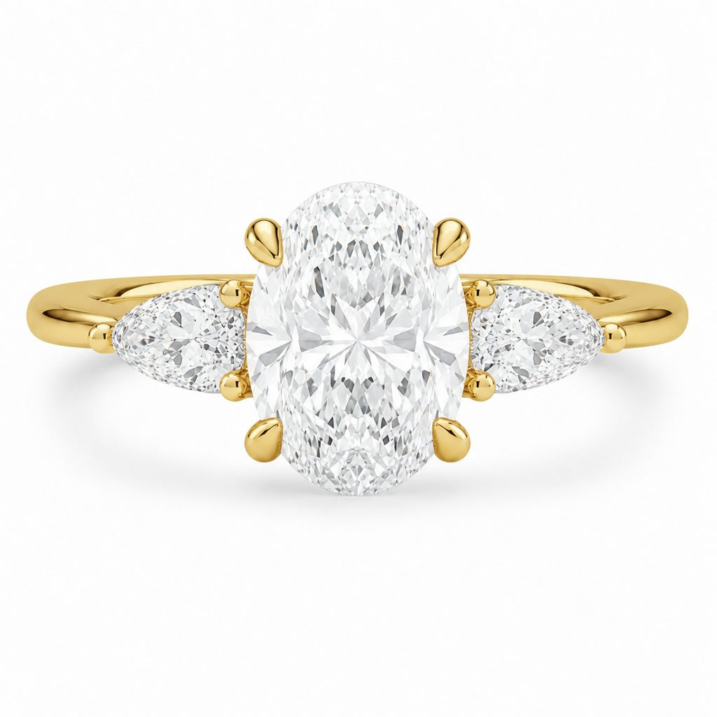 2.00 CT Oval Lab-Grown Diamond Hidden Halo Three-Stone Engagement Ring in 14K White Gold – Adorned Opera Design