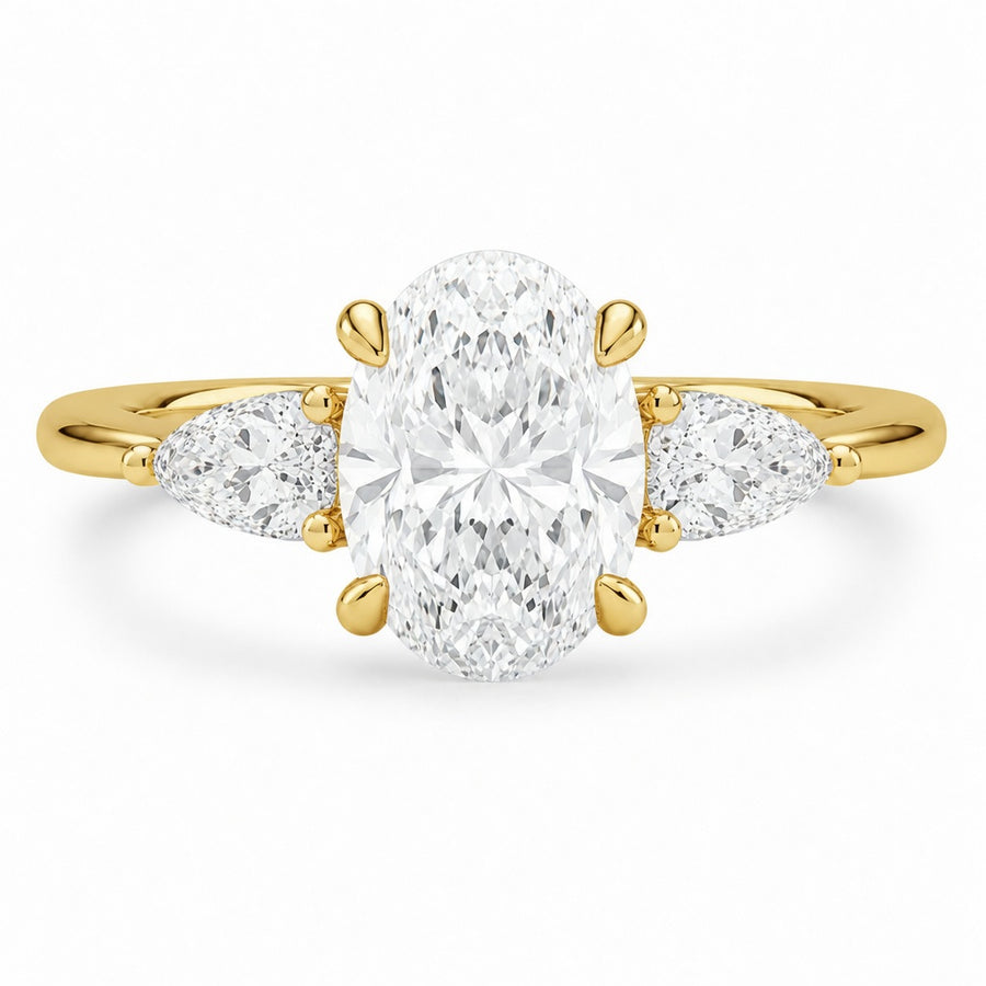 2.00 CT Oval Lab-Grown Diamond Hidden Halo Three-Stone Engagement Ring in 14K White Gold – Adorned Opera Design