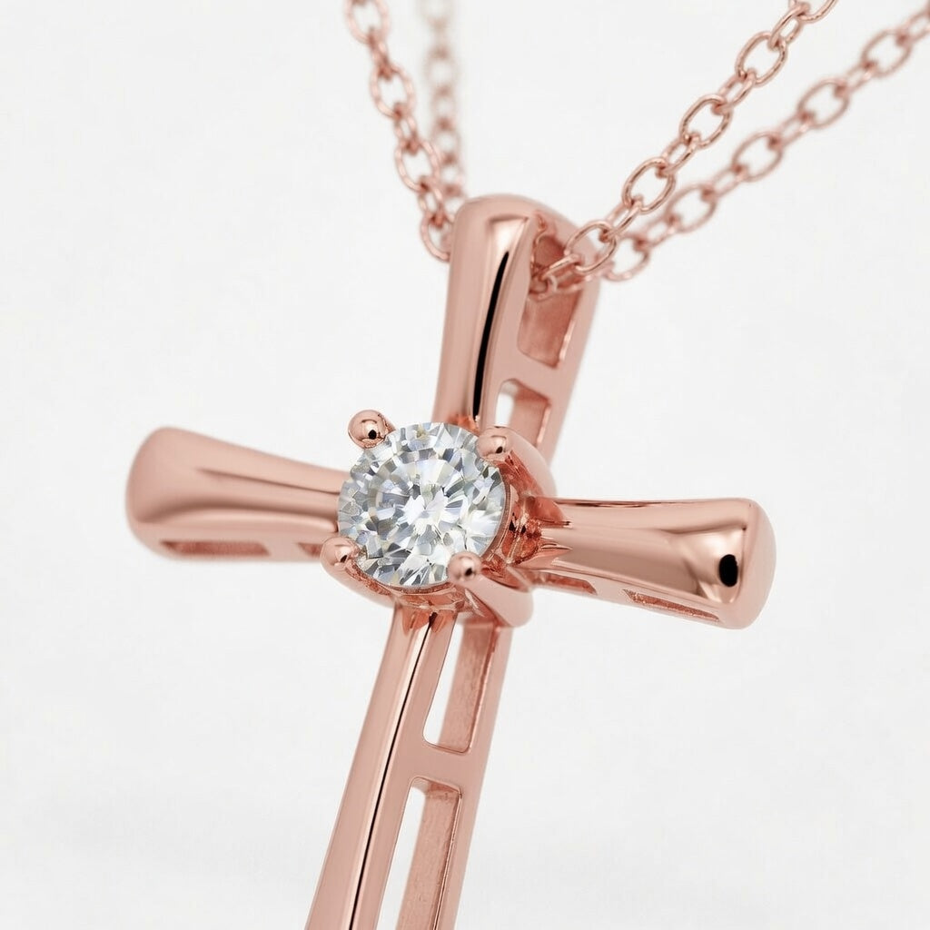 14K White Gold Single Stone Cross Lab-Grown Diamond Pendant (1.00 CTW – D–F / VS1–VS2)
