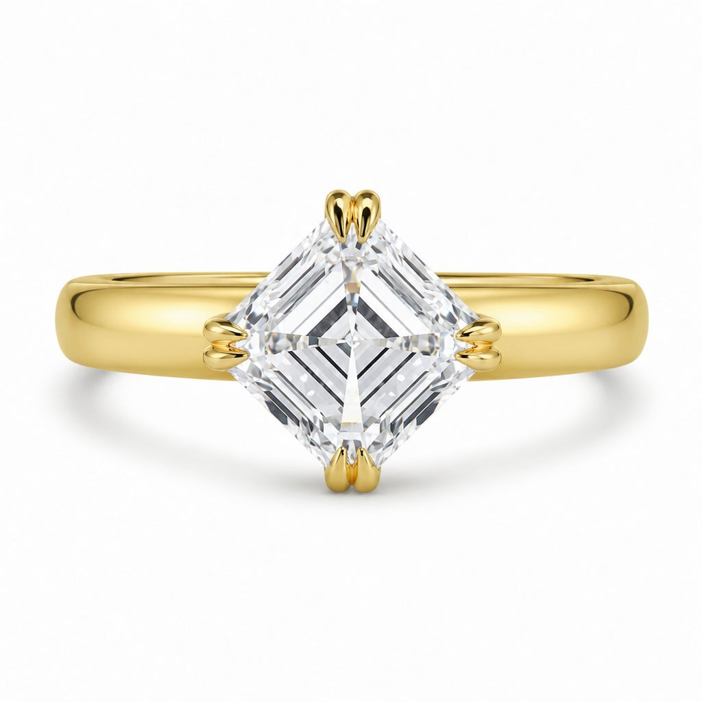 2.00 CT Asscher Cut Lab-Grown Diamond Solitaire Engagement Ring in 14K White Gold – Double Claw Prong Step Cut Design