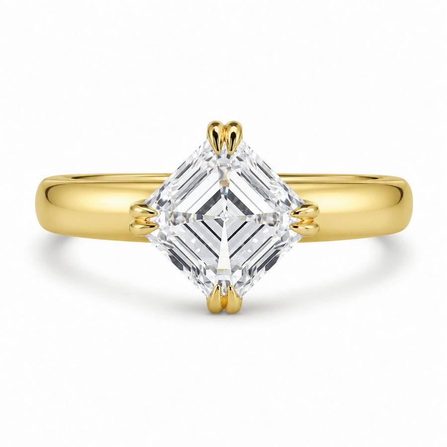 2.00 CT Asscher Cut Lab-Grown Diamond Solitaire Engagement Ring in 14K White Gold – Double Claw Prong Step Cut Design