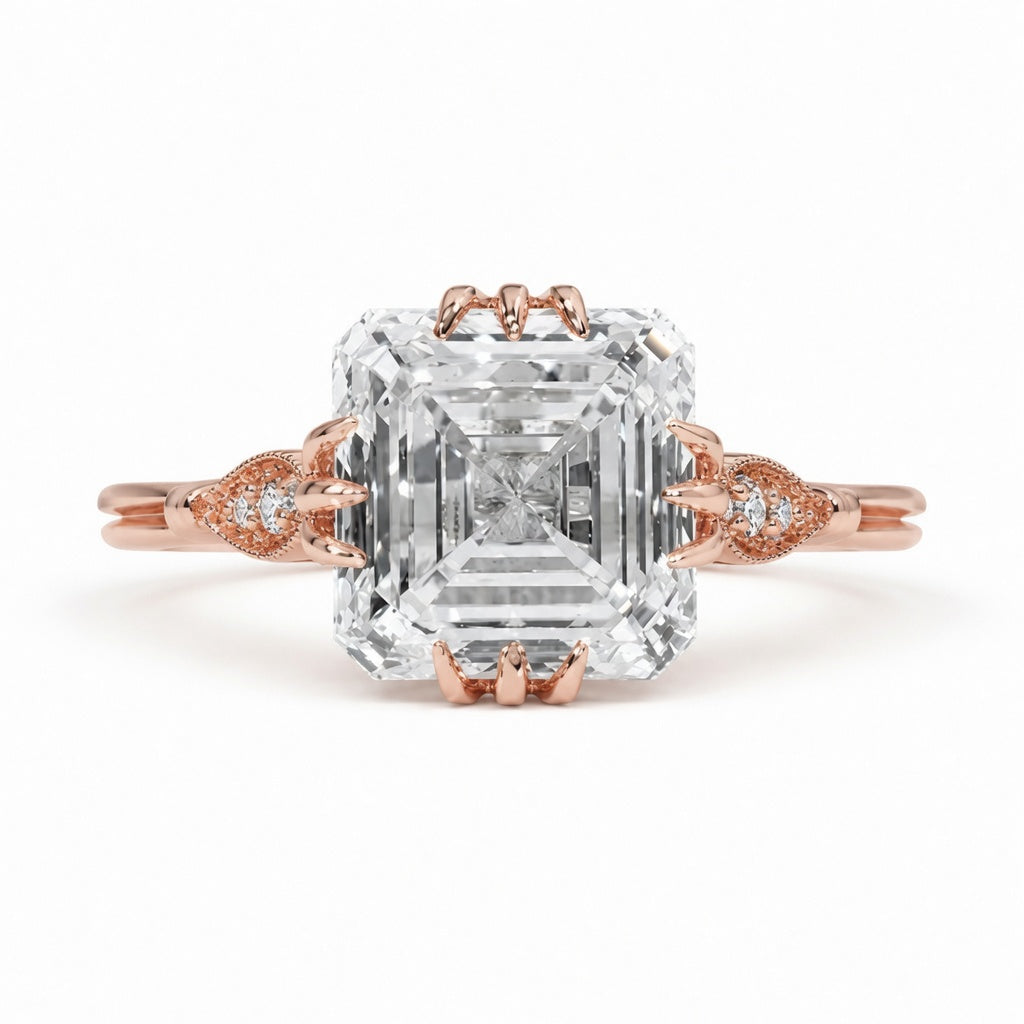 4.50 CT Asscher Cut Lab-Grown Diamond Engagement Ring in 14K White Gold – IGI Certified Vintage Triple Prong Statement Ring with Side Diamonds