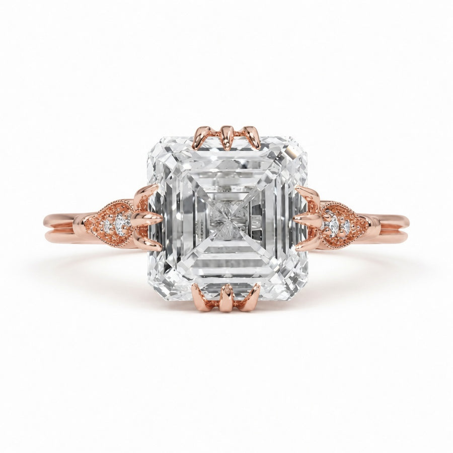 4.50 CT Asscher Cut Lab-Grown Diamond Engagement Ring in 14K White Gold – IGI Certified Vintage Triple Prong Statement Ring with Side Diamonds