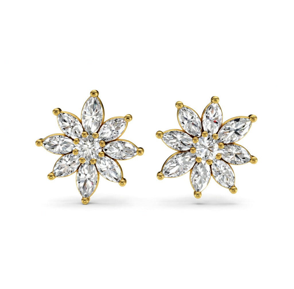 2.15 ct Marquise Round Cut Stud Cluster Diamond Earrings VS1 D White Gold 14k