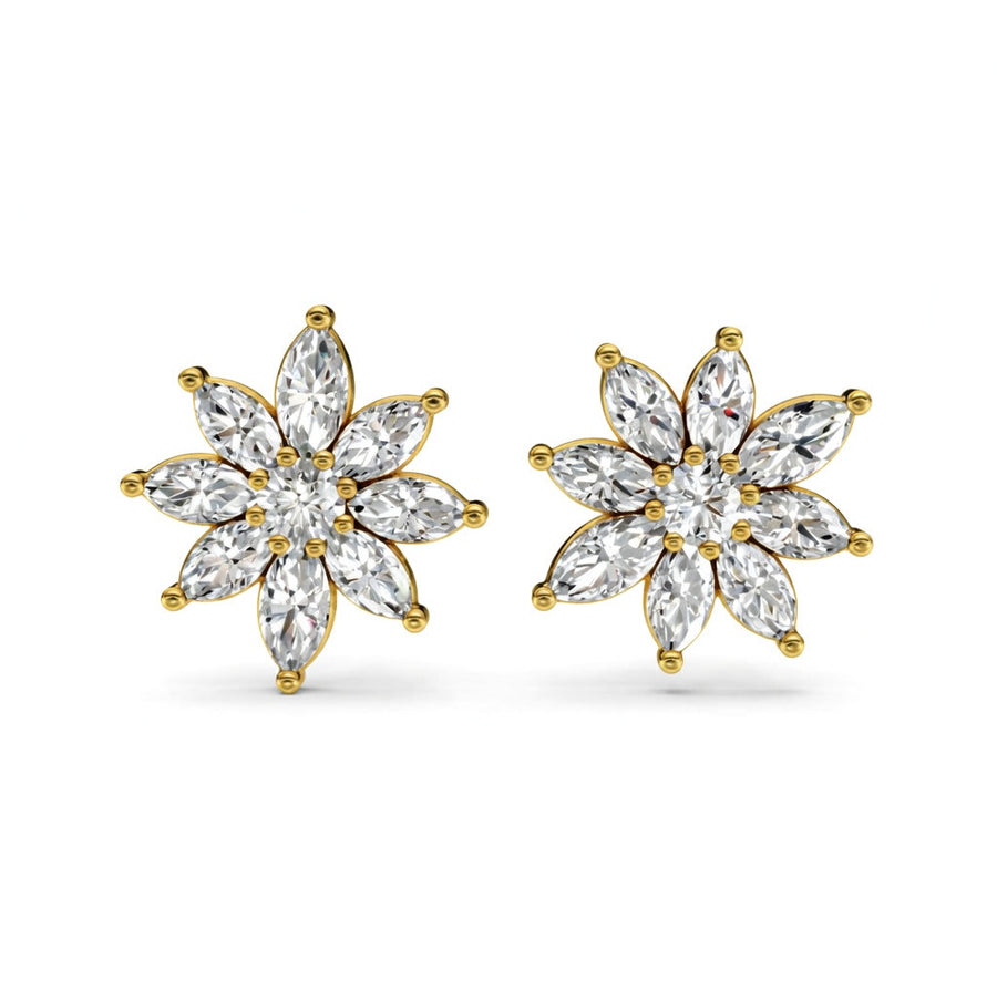 2.15 ct Marquise Round Cut Stud Cluster Diamond Earrings VS1 D White Gold 14k