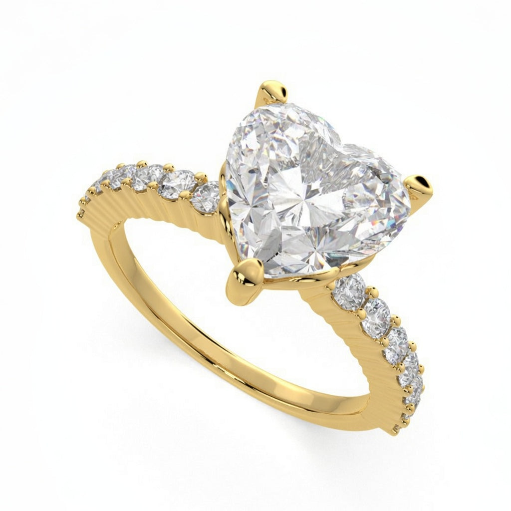 Lavinia 1.35 Carat Heart Cut Side Stone 4 Prong Engagement Ring