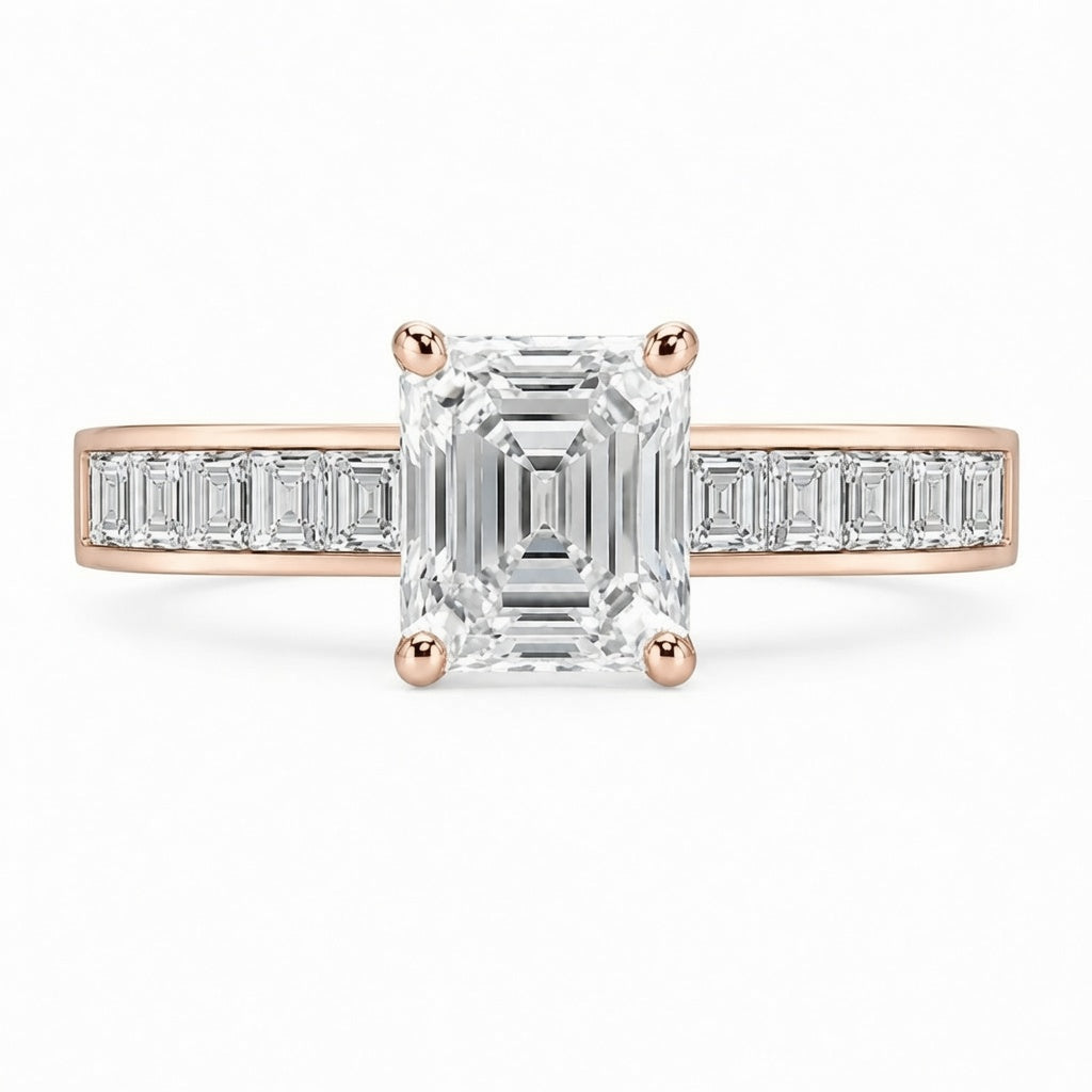 1.50 CT Asscher Cut Lab-Grown Diamond Engagement Ring 14K White Gold Channel Set Wedding Ring