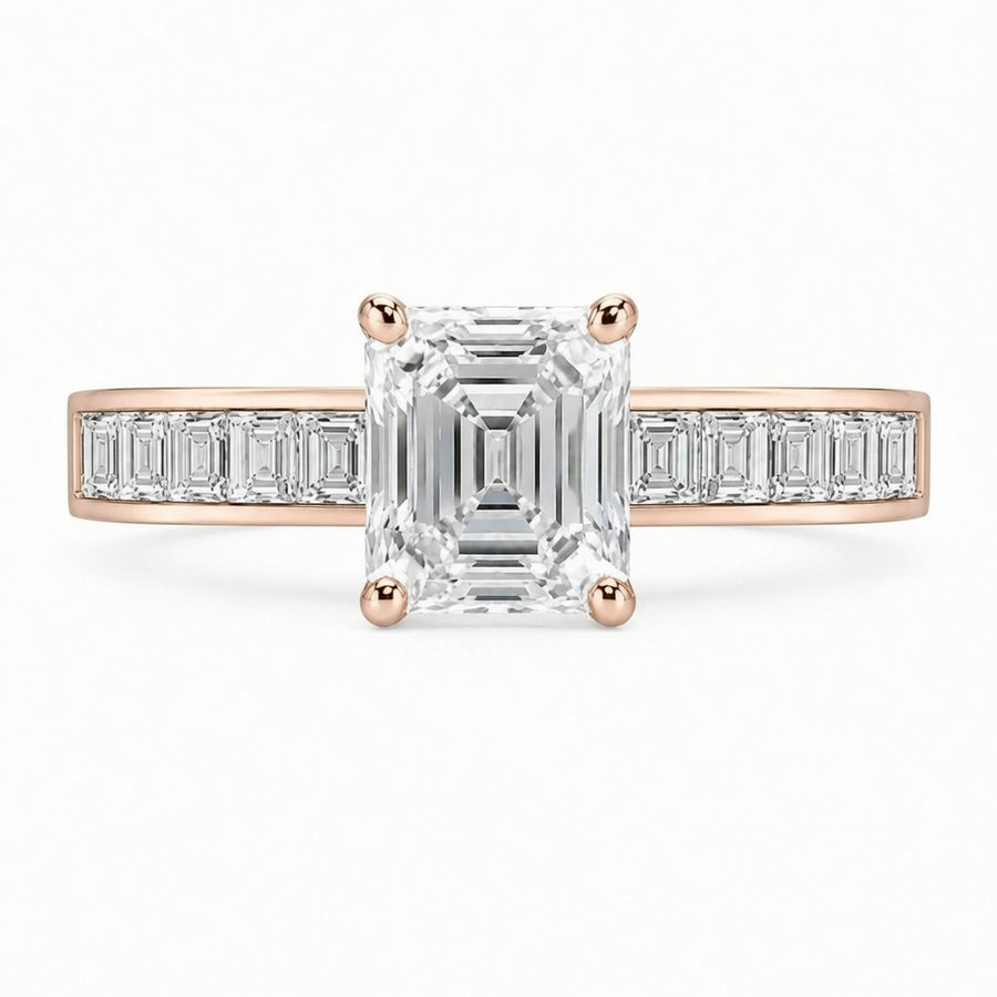 1.50 CT Asscher Cut Lab-Grown Diamond Engagement Ring 14K White Gold Channel Set Wedding Ring