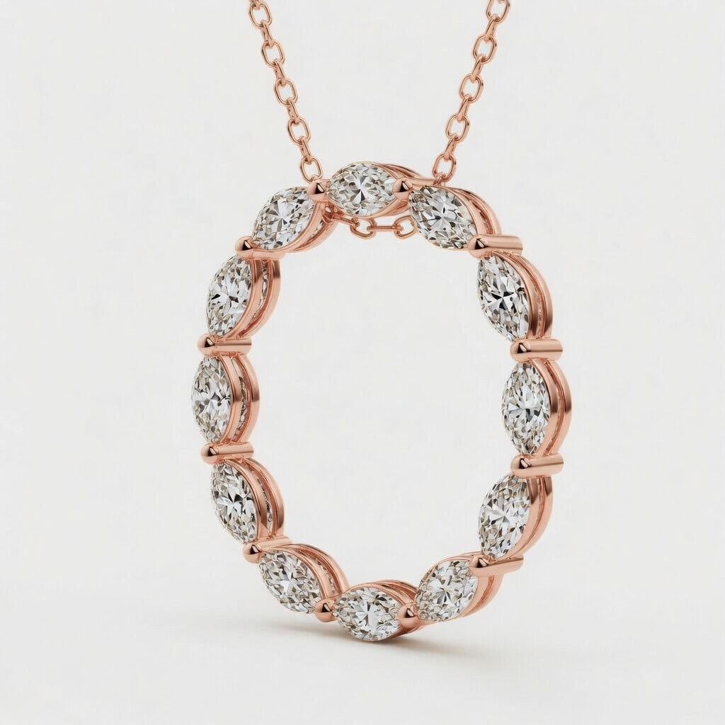 1.00 CTW Marquise Lab-Grown Diamond Circle Pendant with Adjustable Chain (D–F / VS1–VS2)