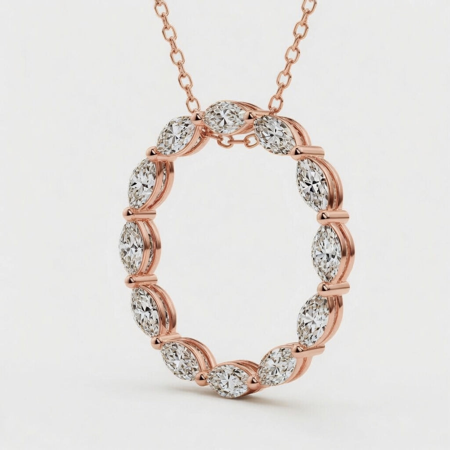 1.00 CTW Marquise Lab-Grown Diamond Circle Pendant with Adjustable Chain (D–F / VS1–VS2)