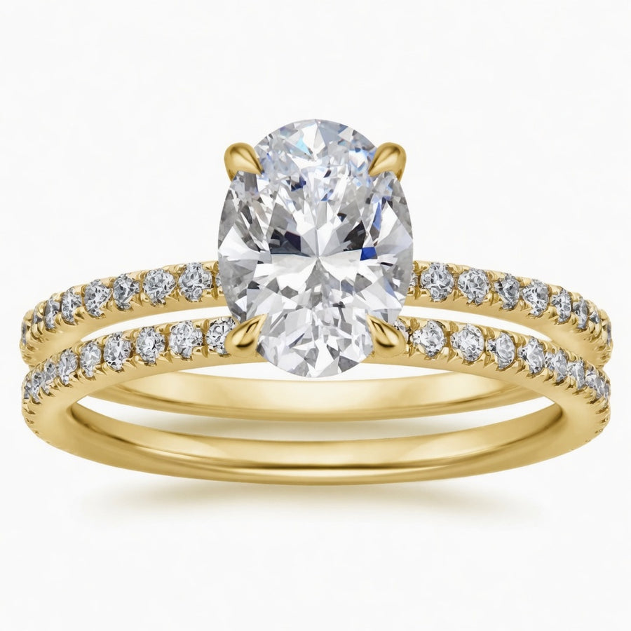 1.50 CT Demi Oval Lab-Grown Diamond 2PCS Hidden Halo Bridal Set in 14K White Gold – Luxe Ballad Solitaire Wedding Design