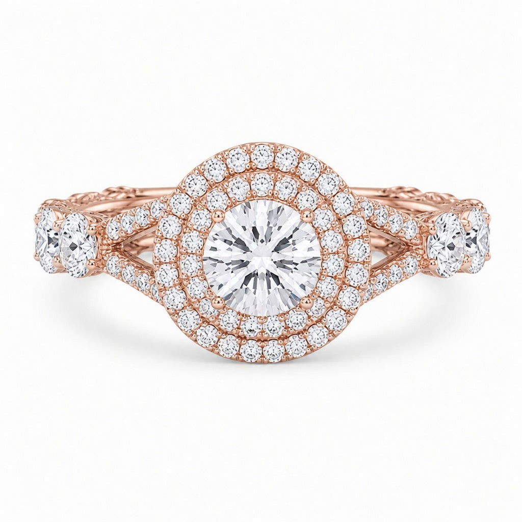 1.05 CT Round Lab-Grown Diamond Halo Engagement Ring in 14K White Gold – Split Shank Design