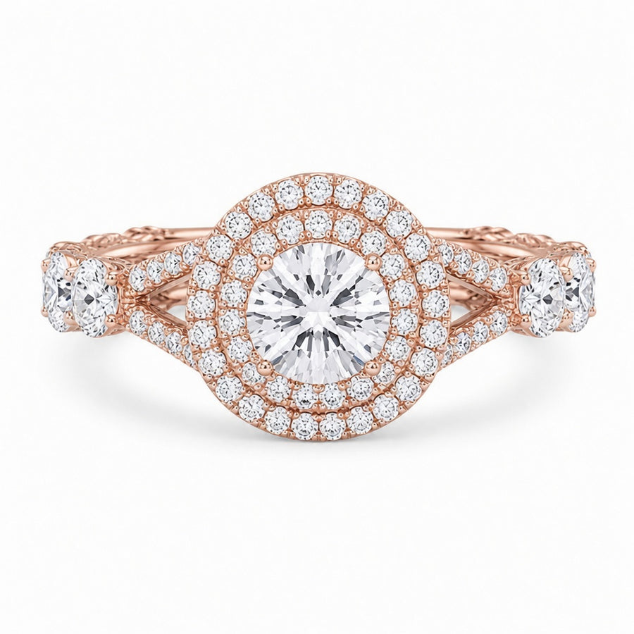 1.05 CT Round Lab-Grown Diamond Halo Engagement Ring in 14K White Gold – Split Shank Design