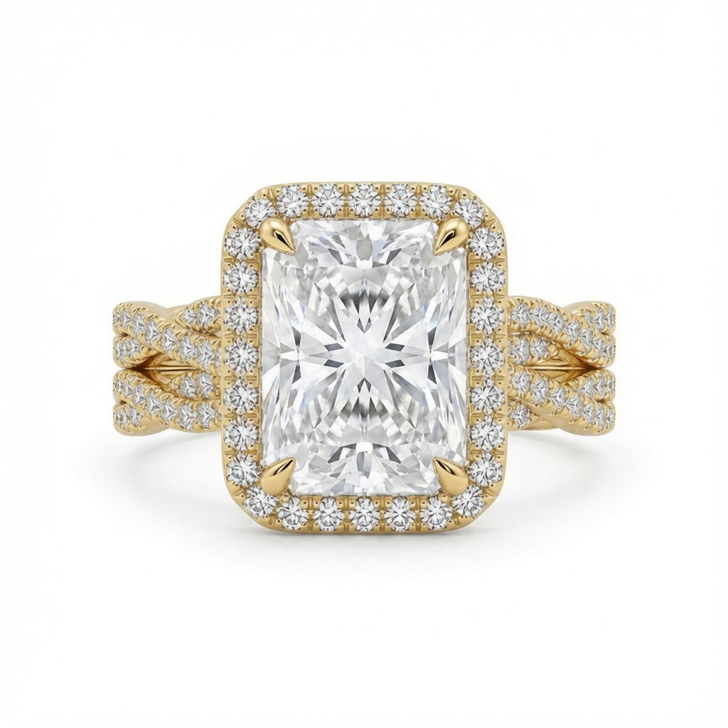 4.00 CT Radiant Cut Lab-Grown Diamond 2PCS Bridal Set in 14K White Gold – Crushed Ice Wedding Ring Design