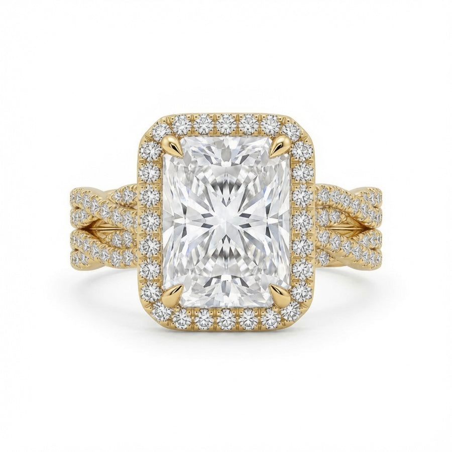 4.00 CT Radiant Cut Lab-Grown Diamond 2PCS Bridal Set in 14K White Gold – Crushed Ice Wedding Ring Design