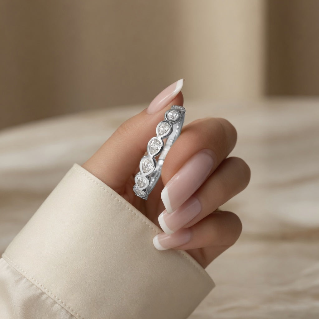 1.00 CT Lab-Grown Diamond Half Eternity Ring in 14K White Gold (D–F / VS1–VS2)