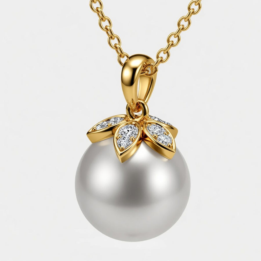 14K White Gold Freshwater Pearl & Lab-Grown Diamond Floral Pendant (1.00 CTW – D–F / VS1–VS2)