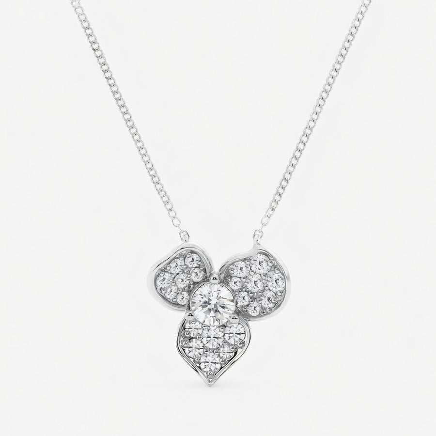 14K White Gold Pavé Flower Lab-Grown Diamond Pendant (1.00 CTW – D–F / VS1–VS2)