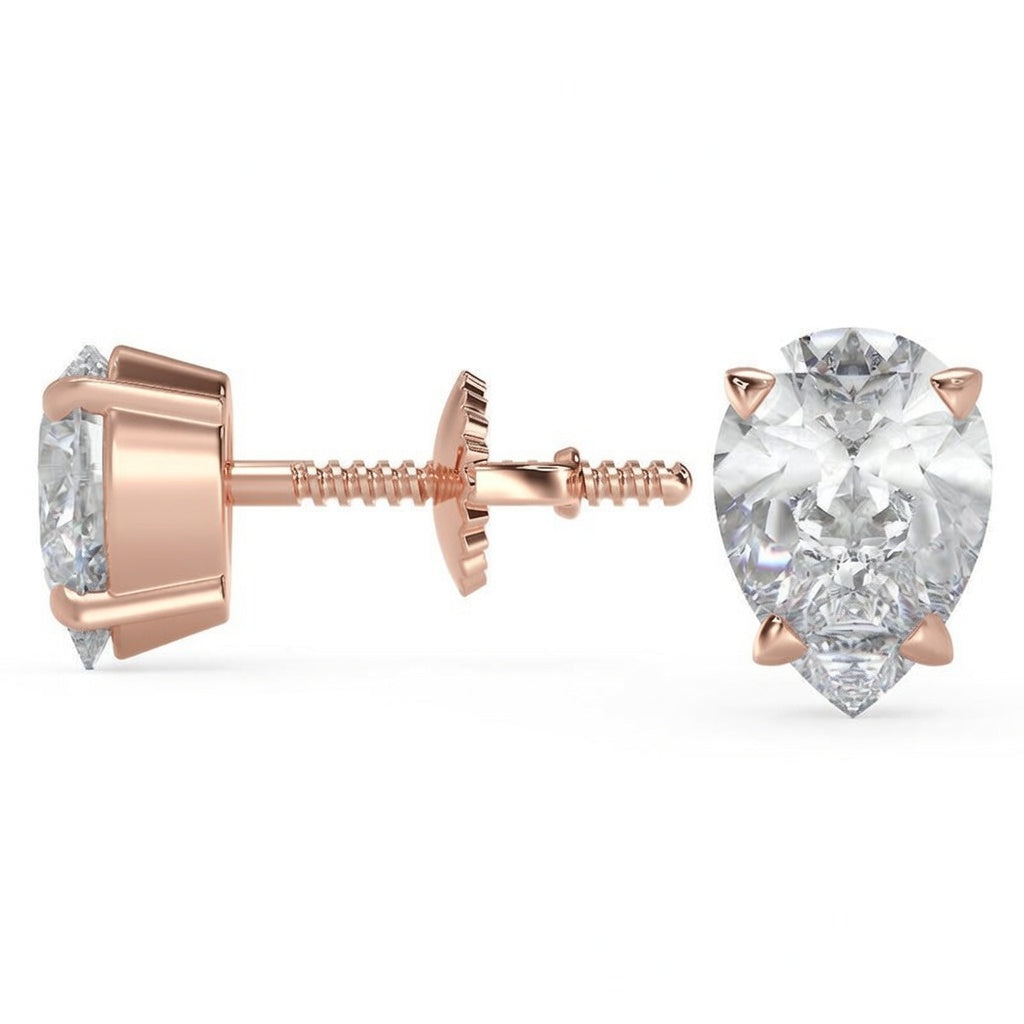 2.5 Ct Pear Cut Basket Stud Diamond Earrings VS1 D Screw Back 18k