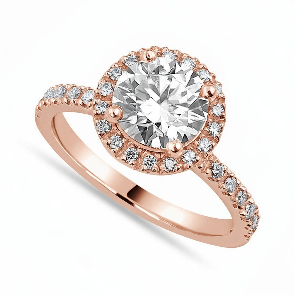 Lila 1.42 ct Lab Grown Round Cut Pave Halo Diamond Engagement Ring