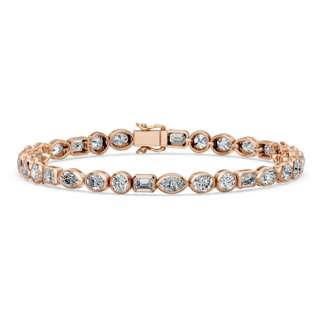 7.06 Carat Oval Emerald Round Cut Diamond Tennis Bracelet VS1 D F White Gold 14k