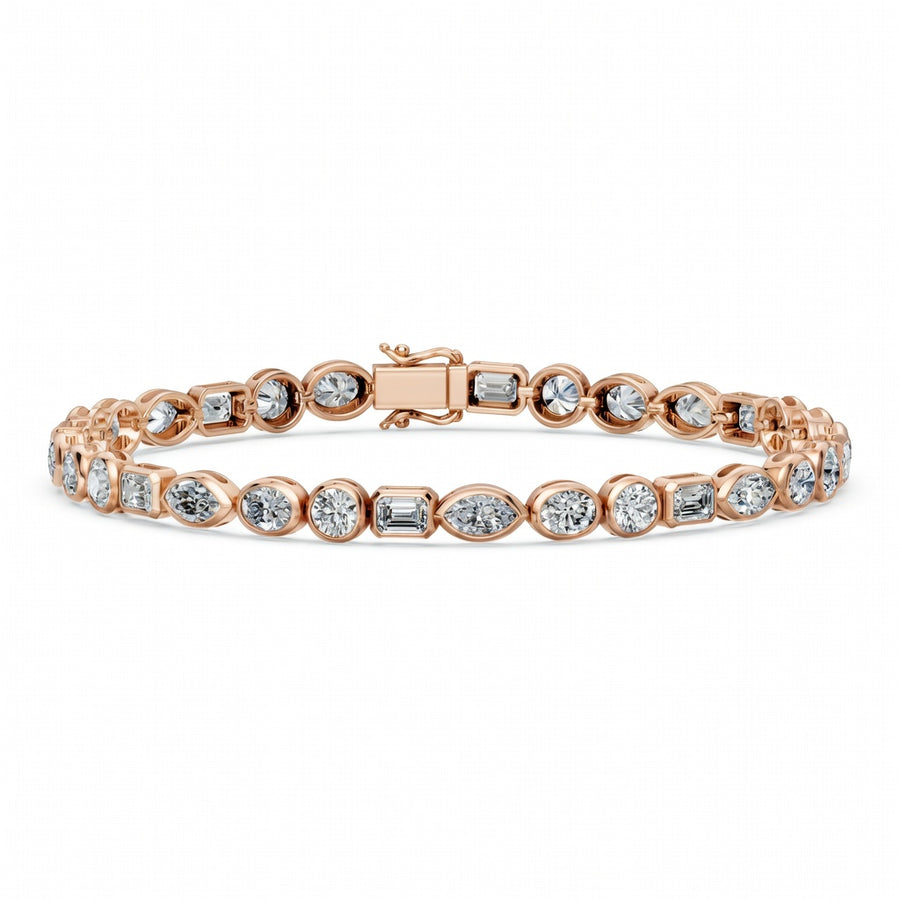 7.06 Carat Oval Emerald Round Cut Diamond Tennis Bracelet VS1 D F White Gold 14k