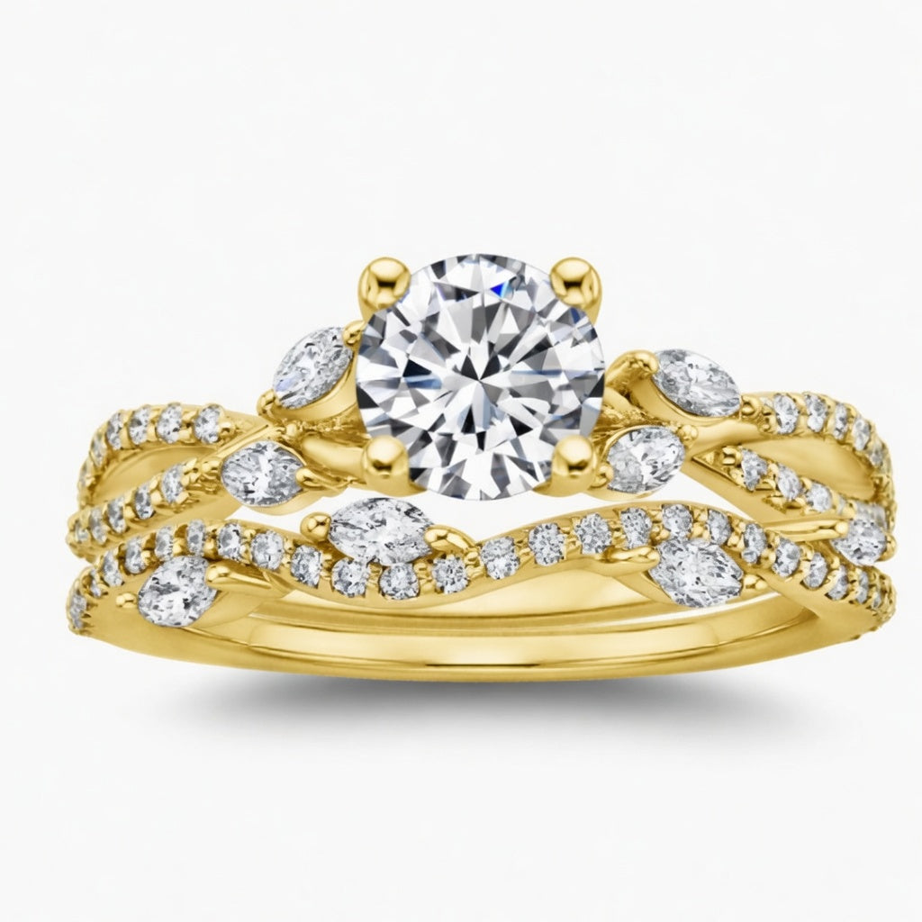2.55 CT Luxe Willow Lab-Grown Diamond 2PCS Bridal Set in 14K White Gold – Nature Inspired Winding Willow Wedding Ring Design
