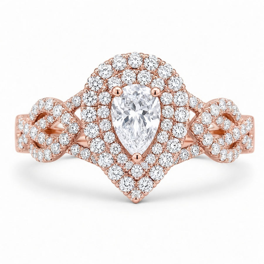 3.00 CT Pear Cut Lab-Grown Diamond Double Halo Engagement Ring in 14K White Gold