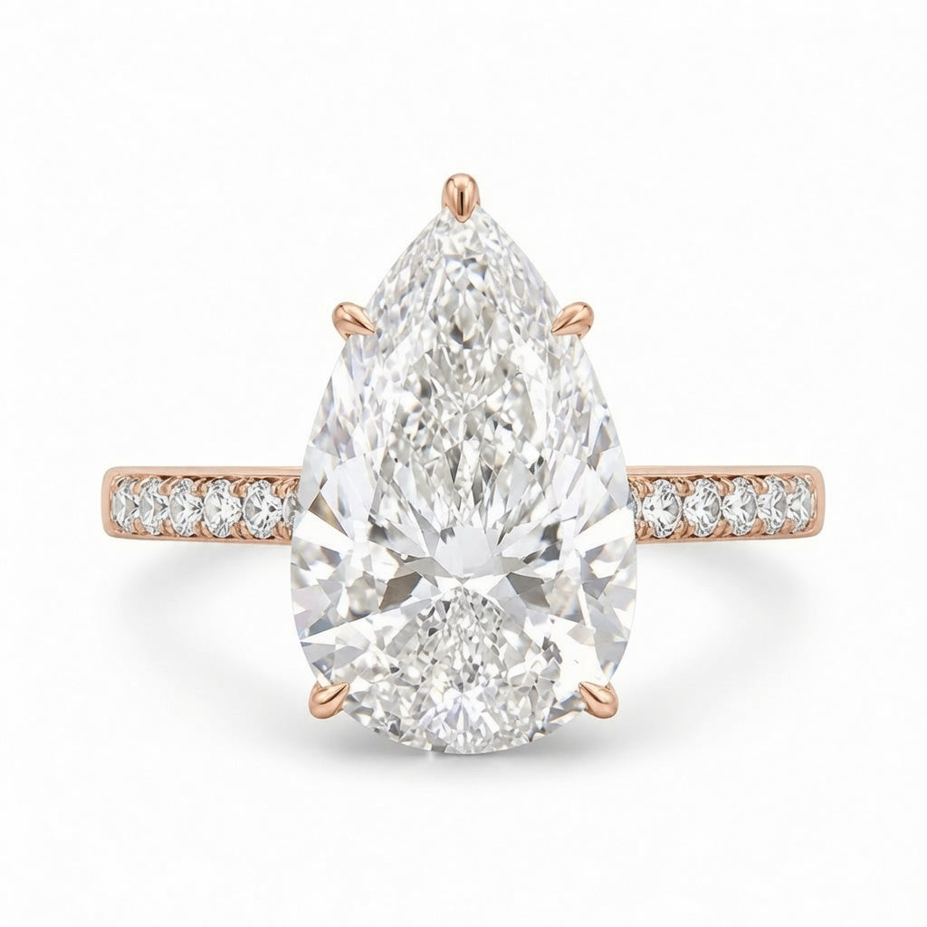 3.00 CT Pear Lab-Grown Diamond Hidden Halo Engagement Ring in 14K White Gold – Anniversary Solitaire Design