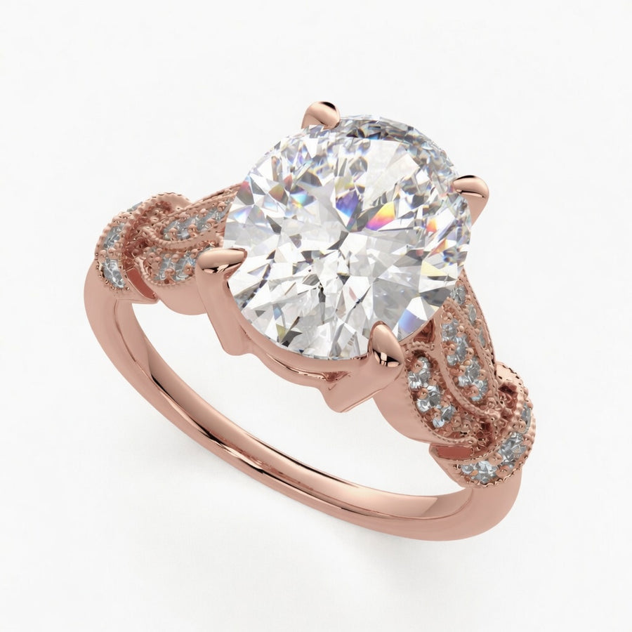 Nadia 3.15 Carat Oval Cut Pave Milgrain Engagement Ring