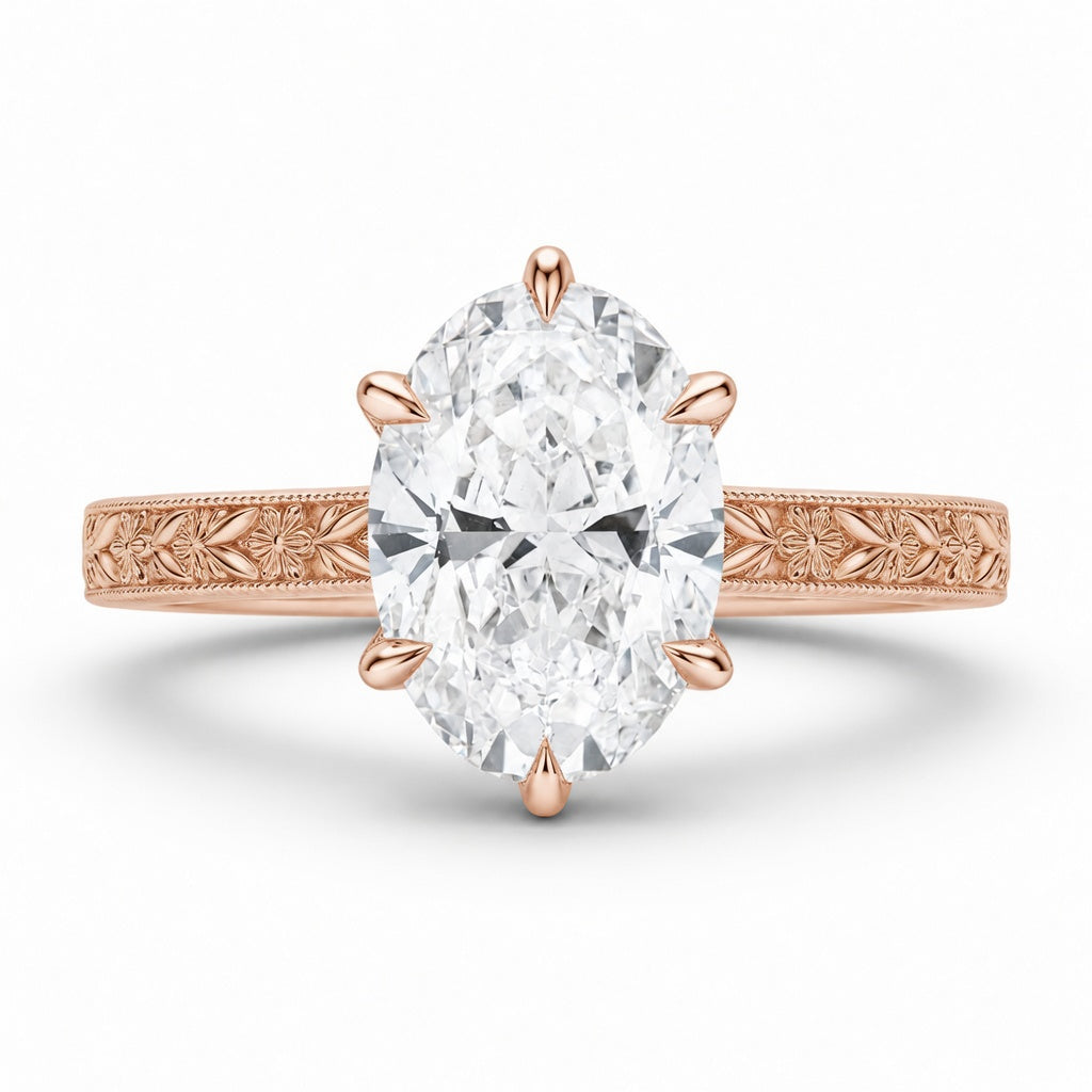 2.50 CT Oval Lab-Grown Diamond Engagement Ring in 14K White Gold – Vintage Floral Cluster Design with Marquise Side Stones