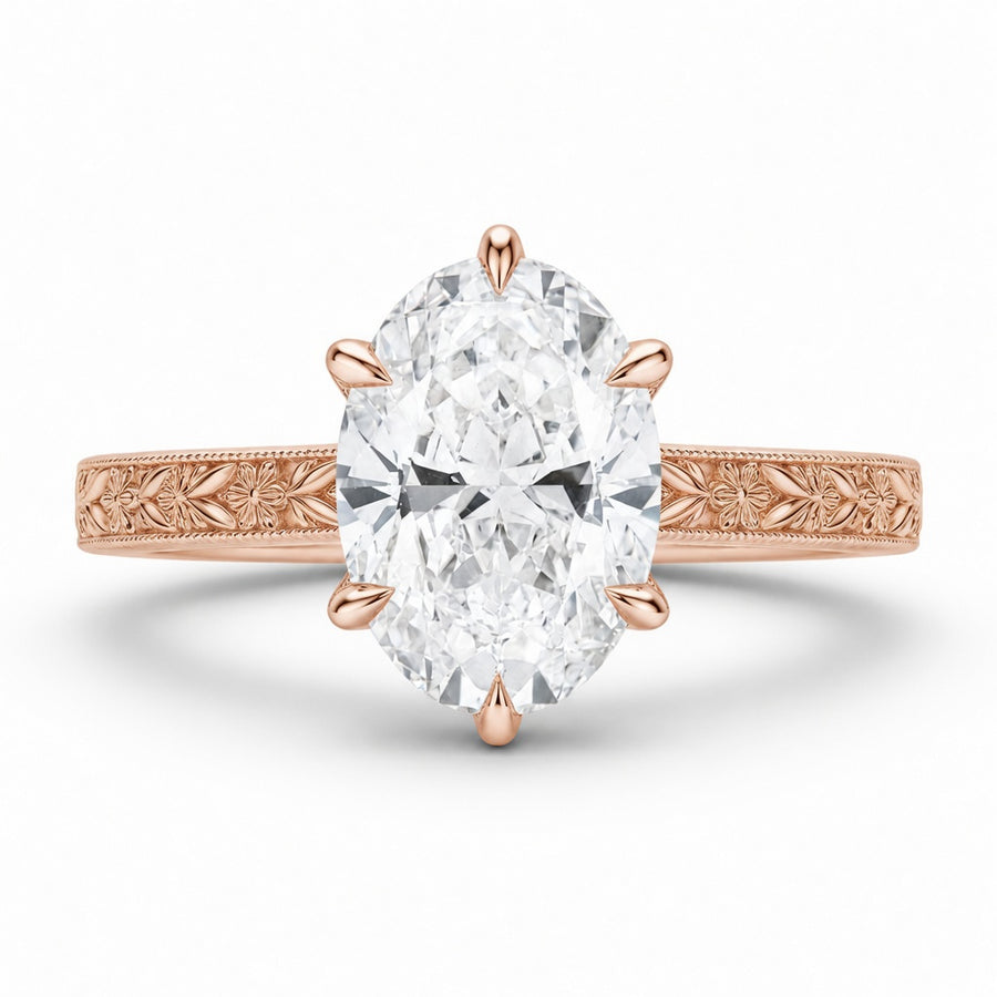 2.50 CT Oval Lab-Grown Diamond Engagement Ring in 14K White Gold – Vintage Floral Cluster Design with Marquise Side Stones