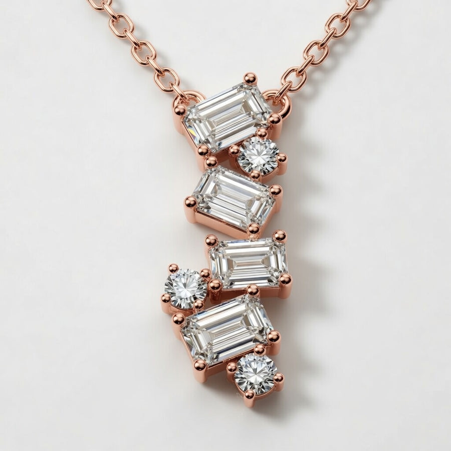 14K White Gold Emerald & Round Lab-Grown Diamond Cascade Pendant (1.10 CTW – D–F / VS1–VS2)