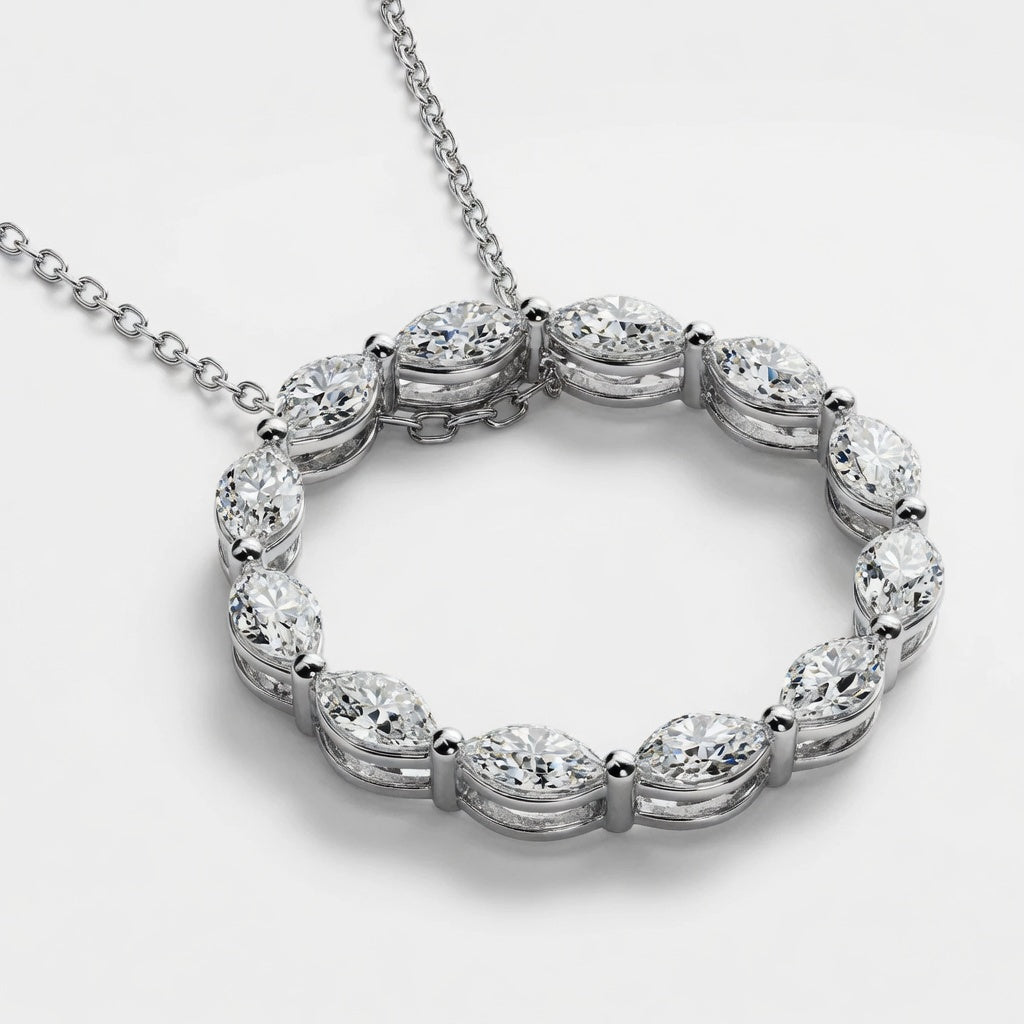 1.00 CTW Marquise Lab-Grown Diamond Circle Pendant with Adjustable Chain (D–F / VS1–VS2)