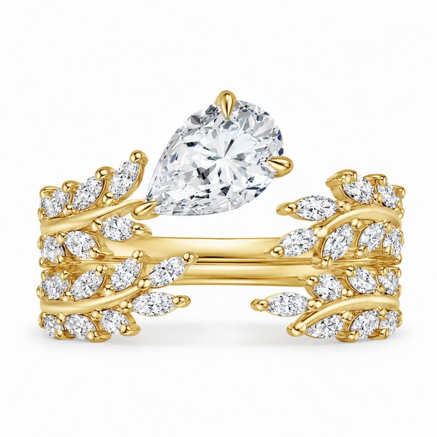2.00 CT Sweeping Ivy Pear Lab-Grown Diamond 2PCS Bridal Set in 14K White Gold – Nature Inspired Vine Wedding Ring Design