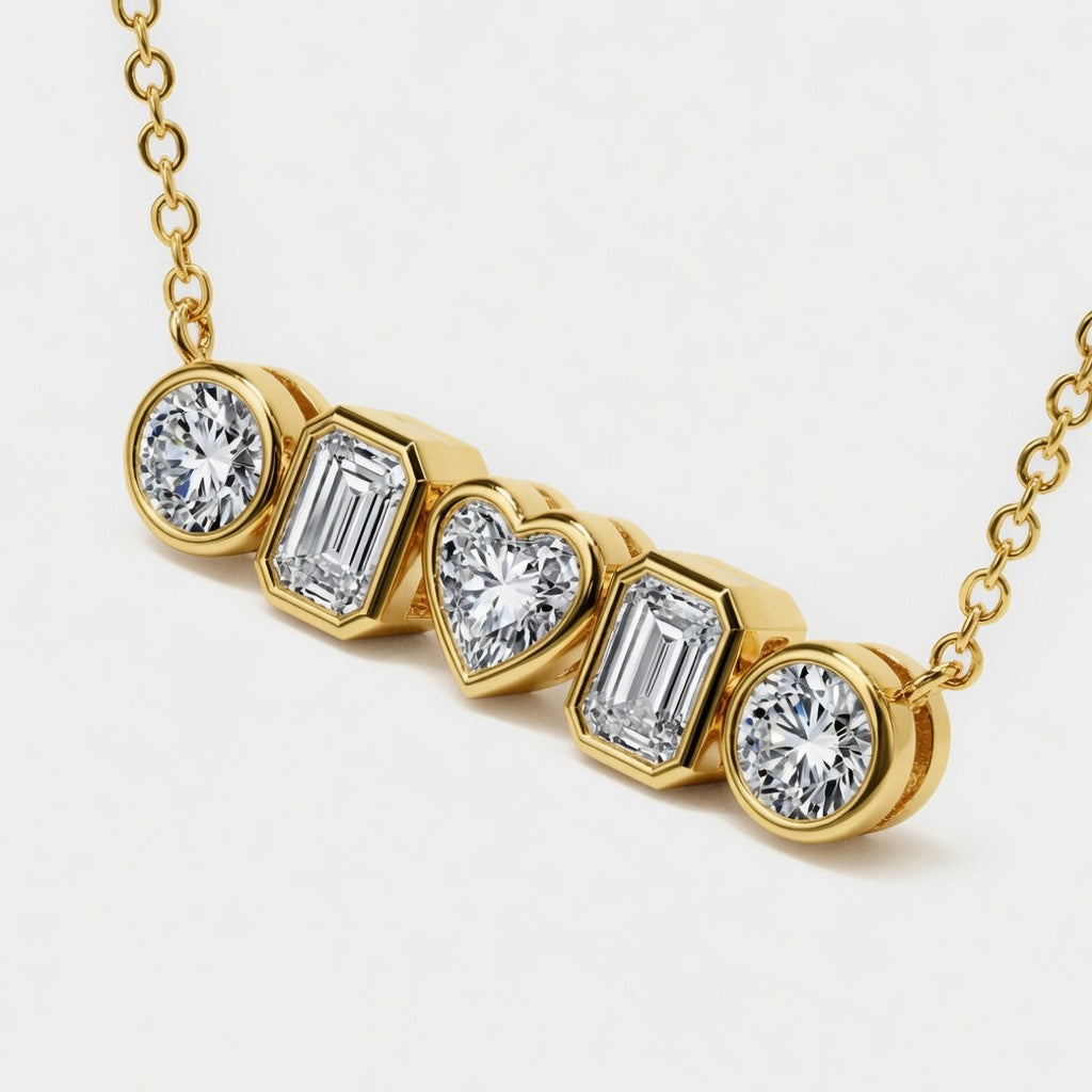 14K White Gold Multi-Shape Bezel-Set Lab-Grown Diamond Five-Stone Pendant (1.00 CTW – D–F / VS1–VS2)