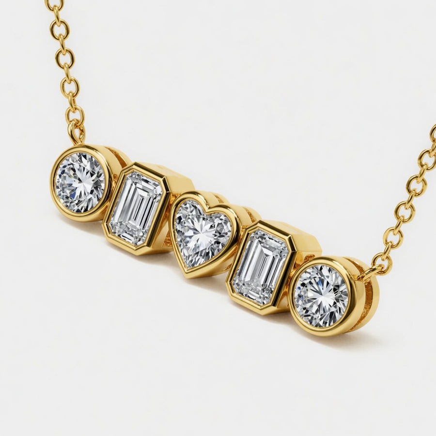 14K White Gold Multi-Shape Bezel-Set Lab-Grown Diamond Five-Stone Pendant (1.00 CTW – D–F / VS1–VS2)