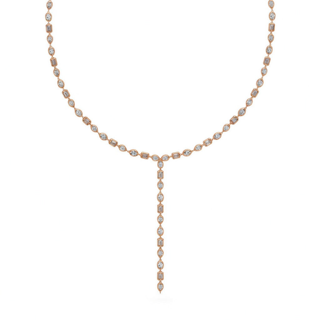 8.5 Ct Pear Oval Emerald Cut Diamond Lariat Necklace VS1 D-F White Gold 14k