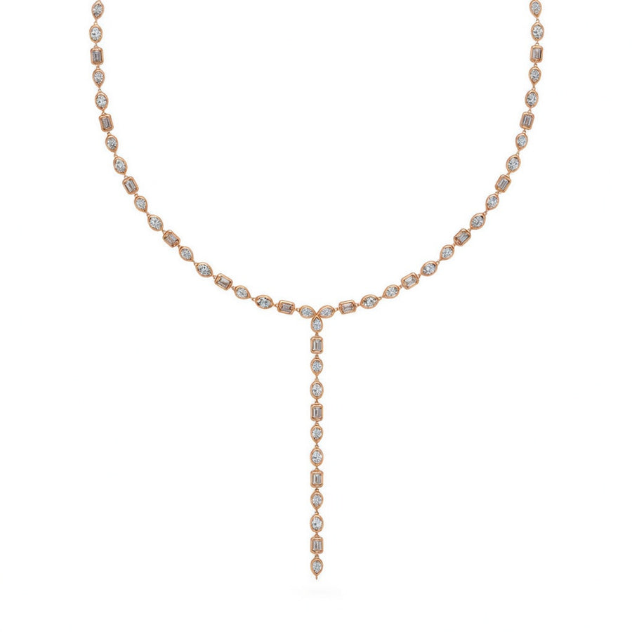 8.5 Ct Pear Oval Emerald Cut Diamond Lariat Necklace VS1 D-F White Gold 14k