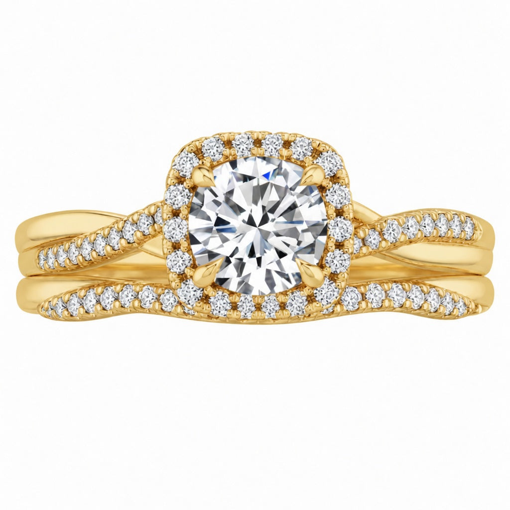 3.00 CT Petite Twisted Vine Halo Lab-Grown Diamond 2PCS Bridal Set in 14K White Gold – Nature Inspired Matching Wedding Ring Design