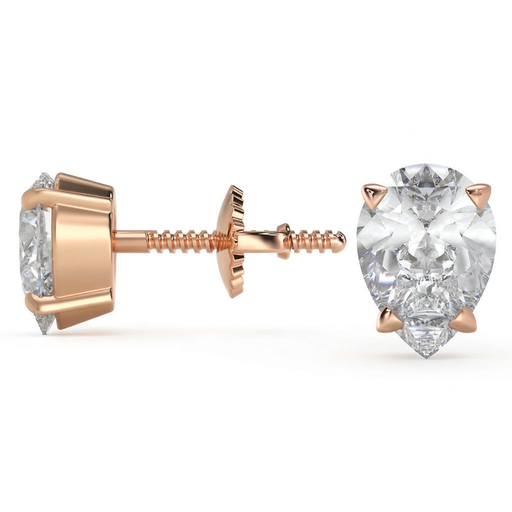 3 Ct Pear Cut Basket Stud Diamond Earrings VS1 D Screw Back White Gold