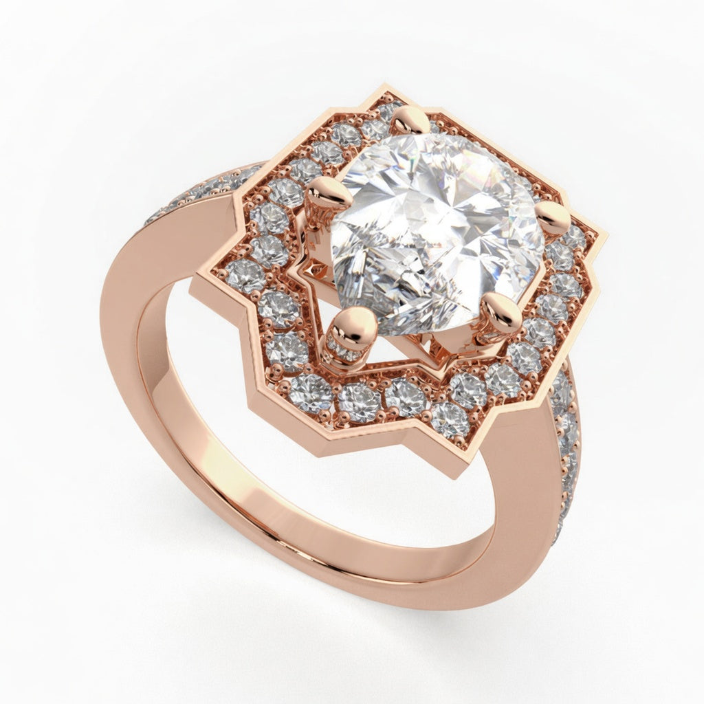 Amalia 1.5 Carat Pear Cut Halo Pave Engagement Ring