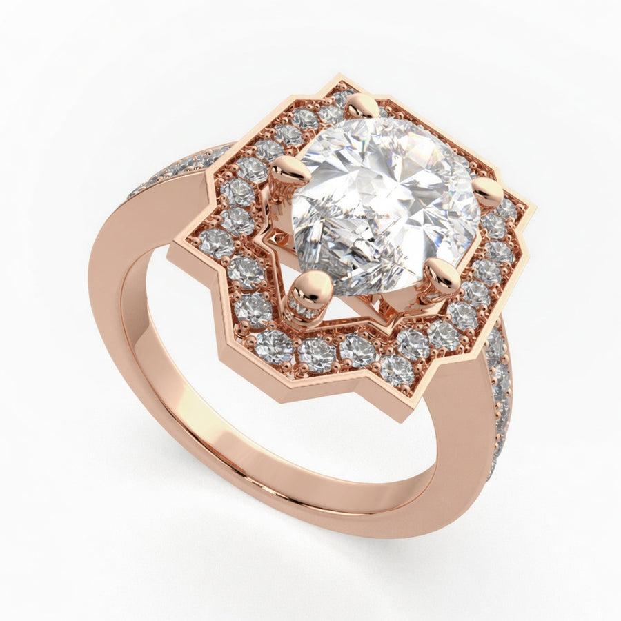 Amalia 1.5 Carat Pear Cut Halo Pave Engagement Ring