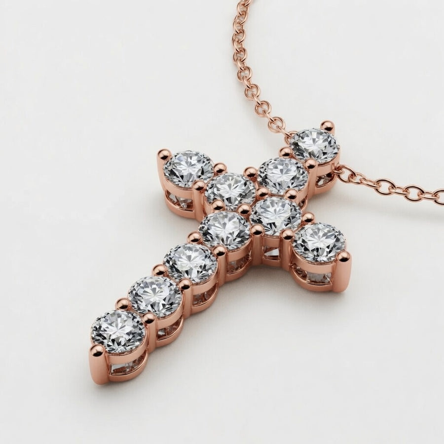 1.00 CTW Round Lab-Grown Diamond Cross Pendant with Adjustable Chain (D–F / VS1–VS2)