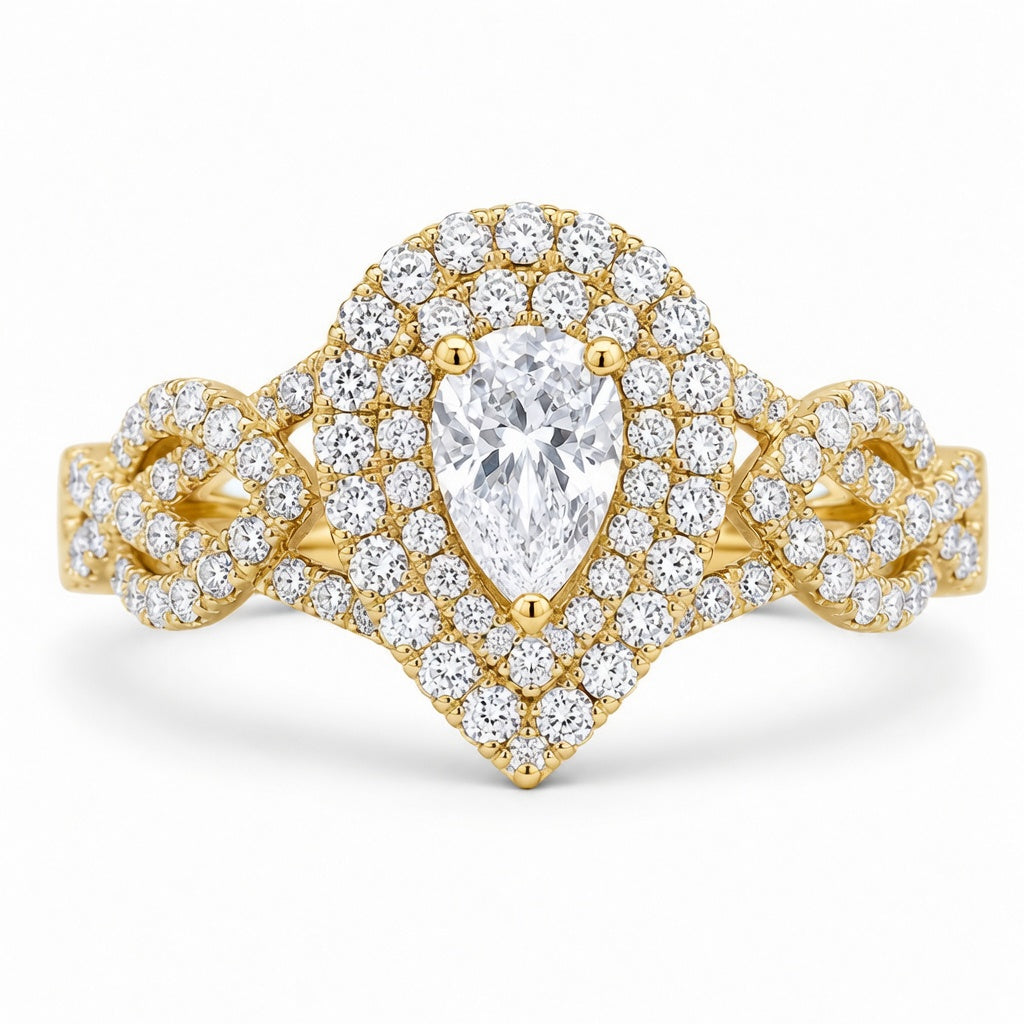 3.00 CT Pear Cut Lab-Grown Diamond Double Halo Engagement Ring in 14K White Gold