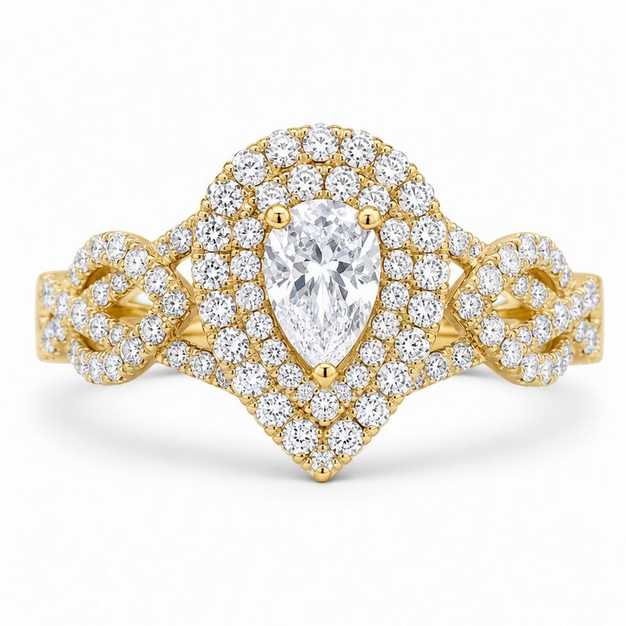 3.00 CT Pear Cut Lab-Grown Diamond Double Halo Engagement Ring in 14K White Gold