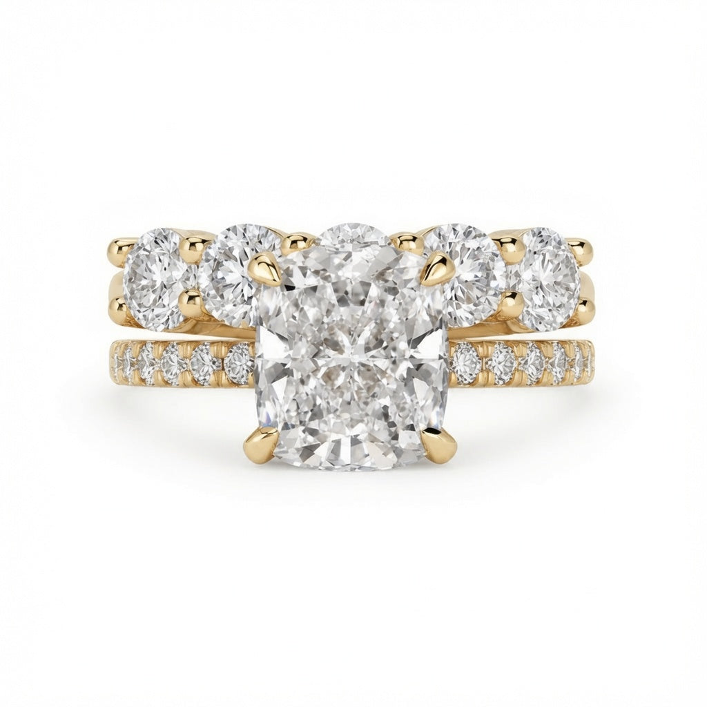 2.00 CT Elongated Cushion Cut Lab-Grown Diamond 2PCS Hidden Halo Bridal Set in 14K White Gold – Matching Wedding Ring Design