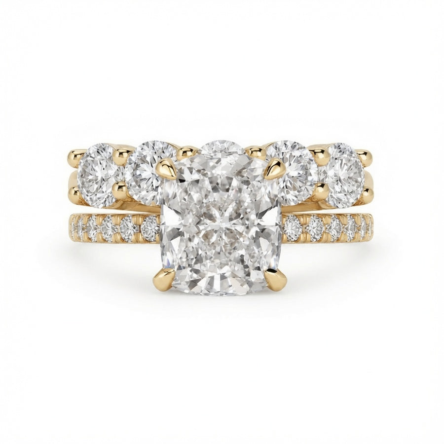2.00 CT Elongated Cushion Cut Lab-Grown Diamond 2PCS Hidden Halo Bridal Set in 14K White Gold – Matching Wedding Ring Design